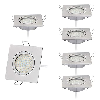 6er Set Flaches Design LED Einbaustrahler 230V nur 20mm Einbautiefe Flach Deckenstrahler Warmweiß 3000K, 430Lumen, Ra >80, 4W