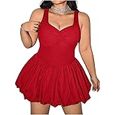 Milumia Women's Plus Size Ruched Bubble Mini Dress Sleeveless A Line Party Club Short Dresses