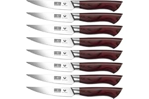 HOSHANHO Steak Knife Set 8 Pieces, 4.5 Inch Super Sharp High Carbon Stainless Steel Steak Knife Set, Professional Serrated Cu