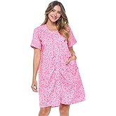 Casual Nights Women's Snap - Front House Dress Short Sleeve Woven Housecoat Duster Lounger Robe with Pockets