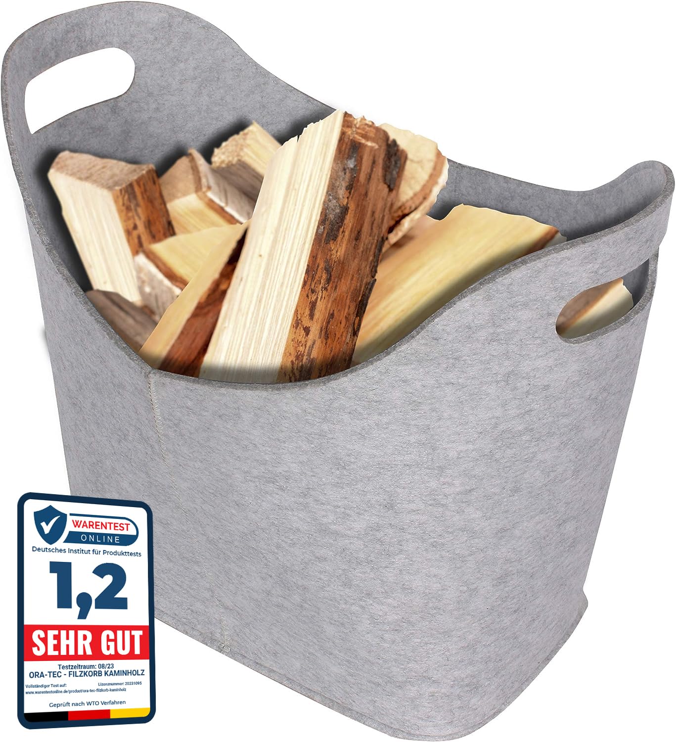 Ora-Tec Felt Basket for Firewood, Firewood Carry Basket - 45 x 24 x 40 cm – Log Bag for Firewood and Firewood - All-Purpose Felt Bag, grey