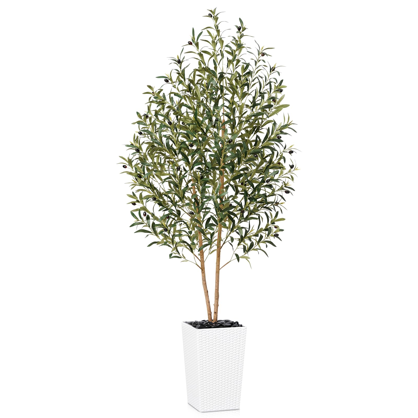 Photo 1 of VeriNatural Artificial Olive Tree 6FT - Tall Faux Olive Trees with Natural Wood Trunk, Silk Leaves, White Taper Planter & Pebbles, UV Resistant Fake Plants Indoor for Home Decor, Office,Outdoor,VN131