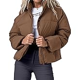 URMOSS Women's Winter Cropped Puffer Jacket 2023 Long Sleeve Lightweight Zip Short Jacket Coat with Pockets