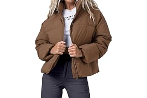 URMOSS Women's Winter Cropped Puffer Jacket 2023 Long Sleeve Lightweight Zip Short Jacket Coat with Pockets