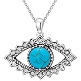 BETHZA Turquoise Evil Eye Necklace 925 Sterling Silver Natural Turquoise Mal de Ojo Pendant Protection Evil Eye Necklace Jewelry Gifts Women Mom Wife Her