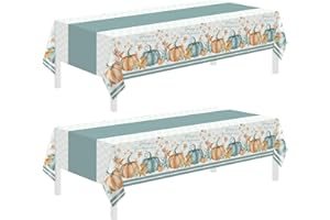Childom 2 Pack Thanksgiving Tablecloths,Thanksgiving Decorations 54" x 108" Disposable Plastic Tablecloths,Blue Pumpkin Maple Table Covers for Rectangular Table,Home,Dinner,Party,Outdoor Picnic