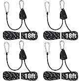 18ft Ratchet Straps Ropes Tie Down Rope Strap Small Mini Reflctive Outdoor Windproof Rope Roller Adjustable Camping Tent Hanger Grow Light Kayak Paracord 4 Pack 1/8"