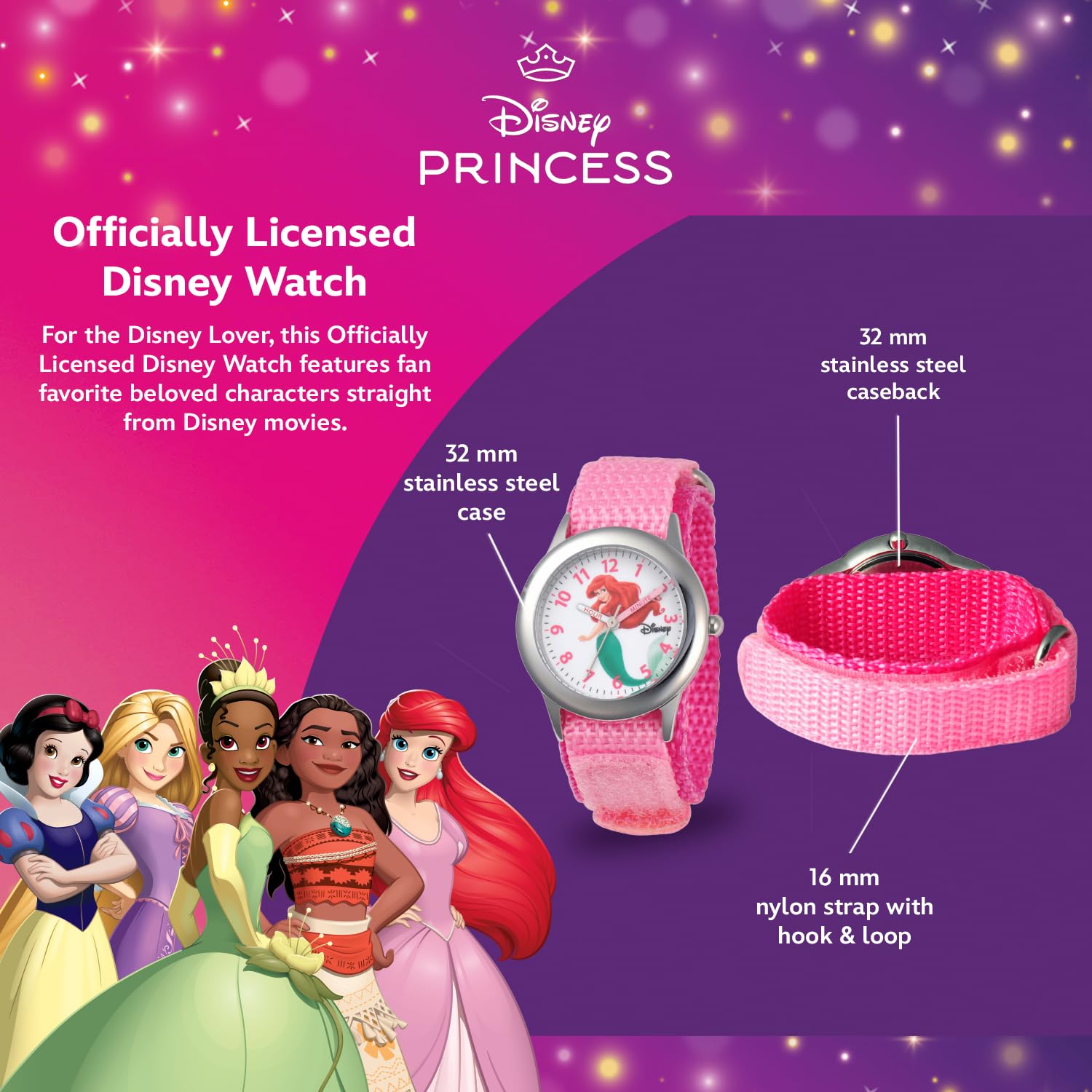 Disney The Princess & The Frog Kids' W002916 Ariel Analog Display Analog Quartz Blue Watch