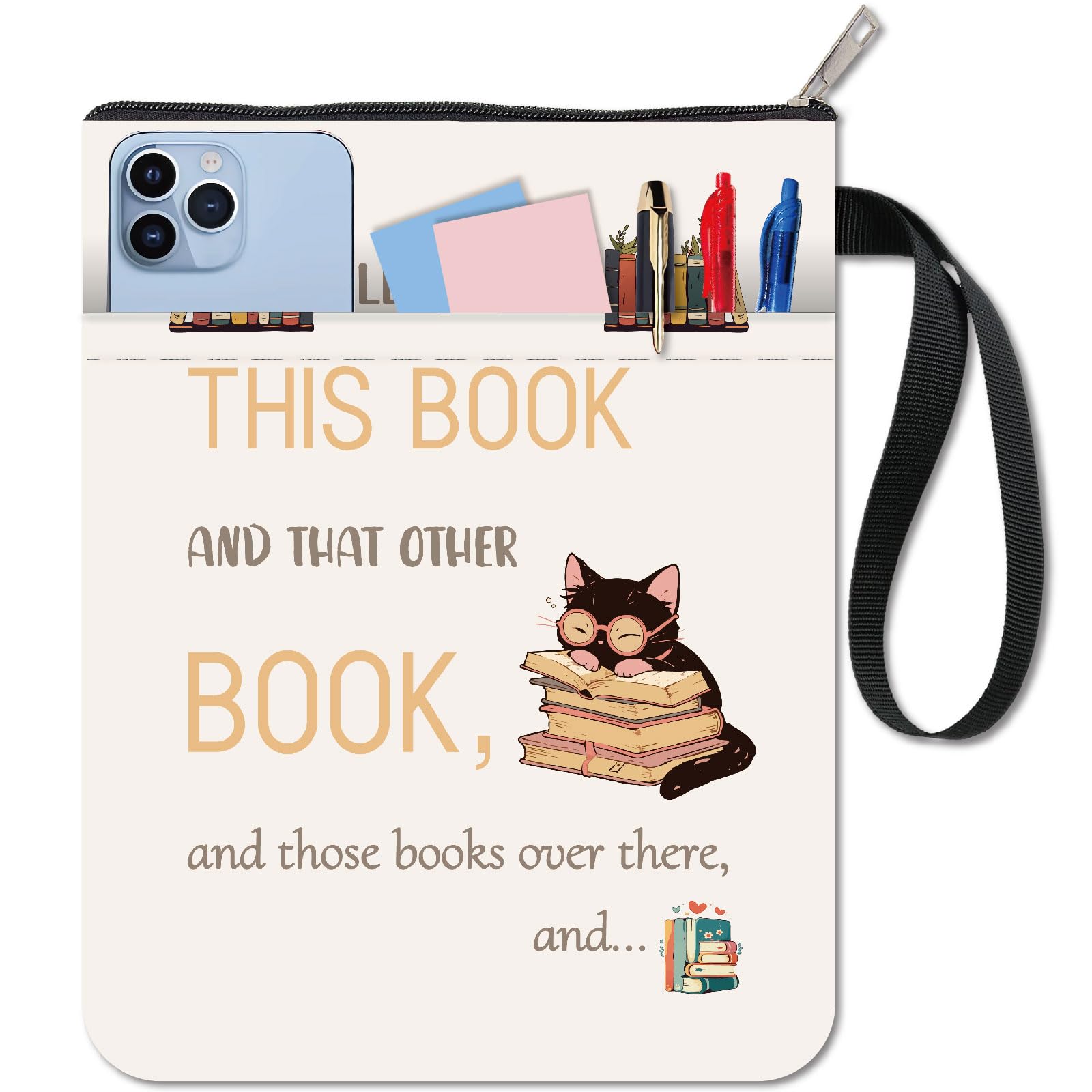 CRASPIRE Words Book Covers Cat Book Protector for Paperbacks White Book Sleeve Washable Fabric Cloth Book Cover with Zipper and Extra Sleeve Pocket for Book Lovers Classmate Gifts