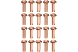uxcell 150 Pcs Copper Solid Rivets, 0.16"x0.39" Half Round Head Rivet Metal Fasteners for Electrical Applications, Leather DI