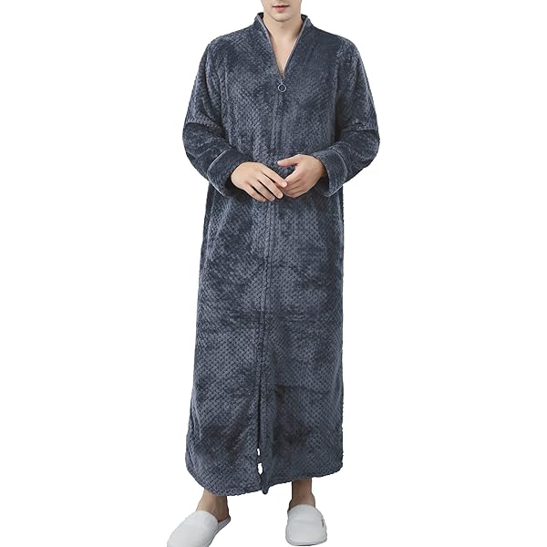 Amazon.com: Long Dressing Gowns for Men,Super Warm Cozy Luxury Fleece Thick  Men's Zipper Nightwear Robe Bathrobe for Winter,Grey,M : Clothing, Shoes &  Jewelry
