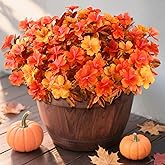 Hommyea Artificial Fake Fall Flowers for Outdoor Decor 8 Bundles UV Resistant Artificial Plants Outdoor Look Real Faux Silk Autumn Flowers for Porch Planters Garden Yard Decorations