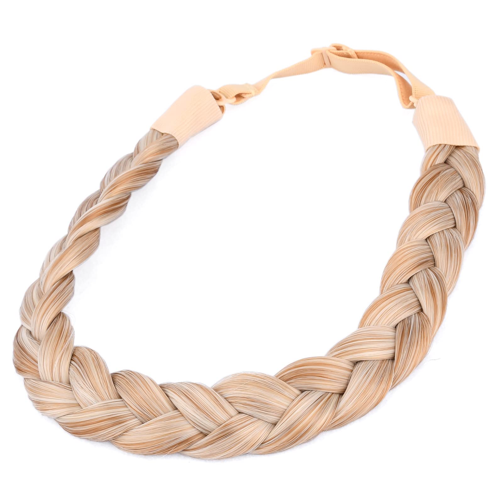 BOBIYA 3 Strand Synthetic Hair Braided Headband Classic Chunky Wide Plaited Braids Elastic Stretch Hairpiece for Women Girl (Light Honey Blonde)