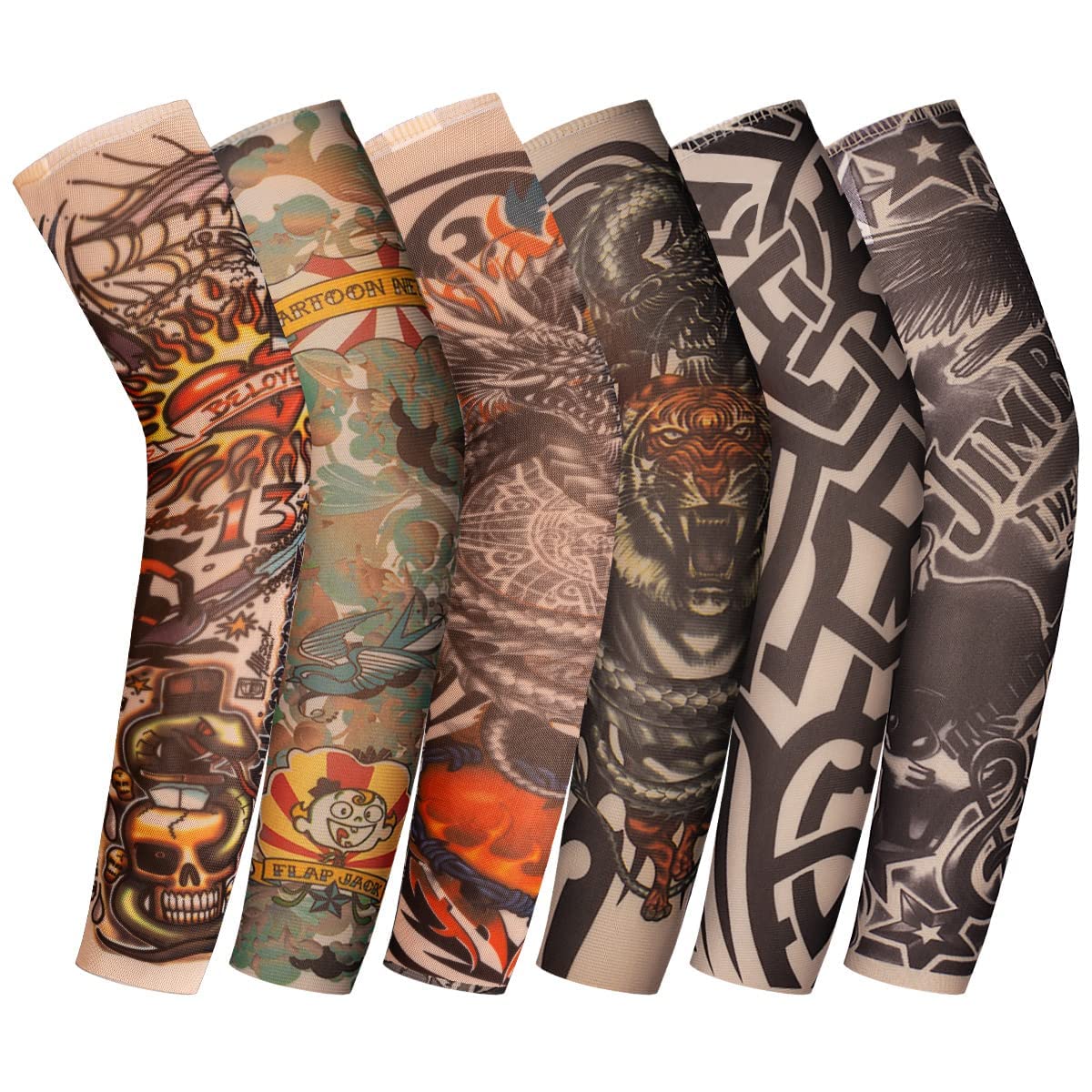 ANSUG Tattoo Sleeves for Kids 6 PCS UV Protection Fake Tattoo Arm Sleeve Wearable Temporary Tattoo Sleeves for Boy Girls Rock Star Day Halloween Fancy Dress Party