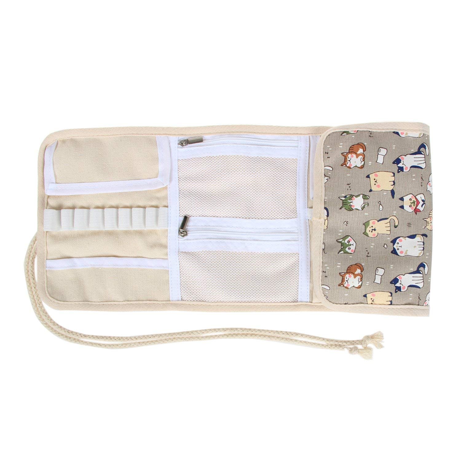 Teamoy Crochet Hook Case, Roll Bag Holder Organizer for Various Crochet Needles and Knitting Accessories, Cartoon Cats