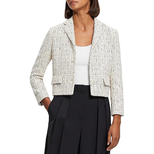 Theory セオリー VIBRANT TWEED SHORT JKT White Cotton Tweed Cropped Jacket | Theory