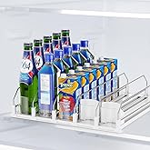 Dayacoco Drink Organizer for Fridge,5 Rows Fridge Soda Can Organizer,20oz 16oz 12oz-Self Pushing Soda Dispenser for Fridge,Adjustable Width-Holds up to 25 Cans,White