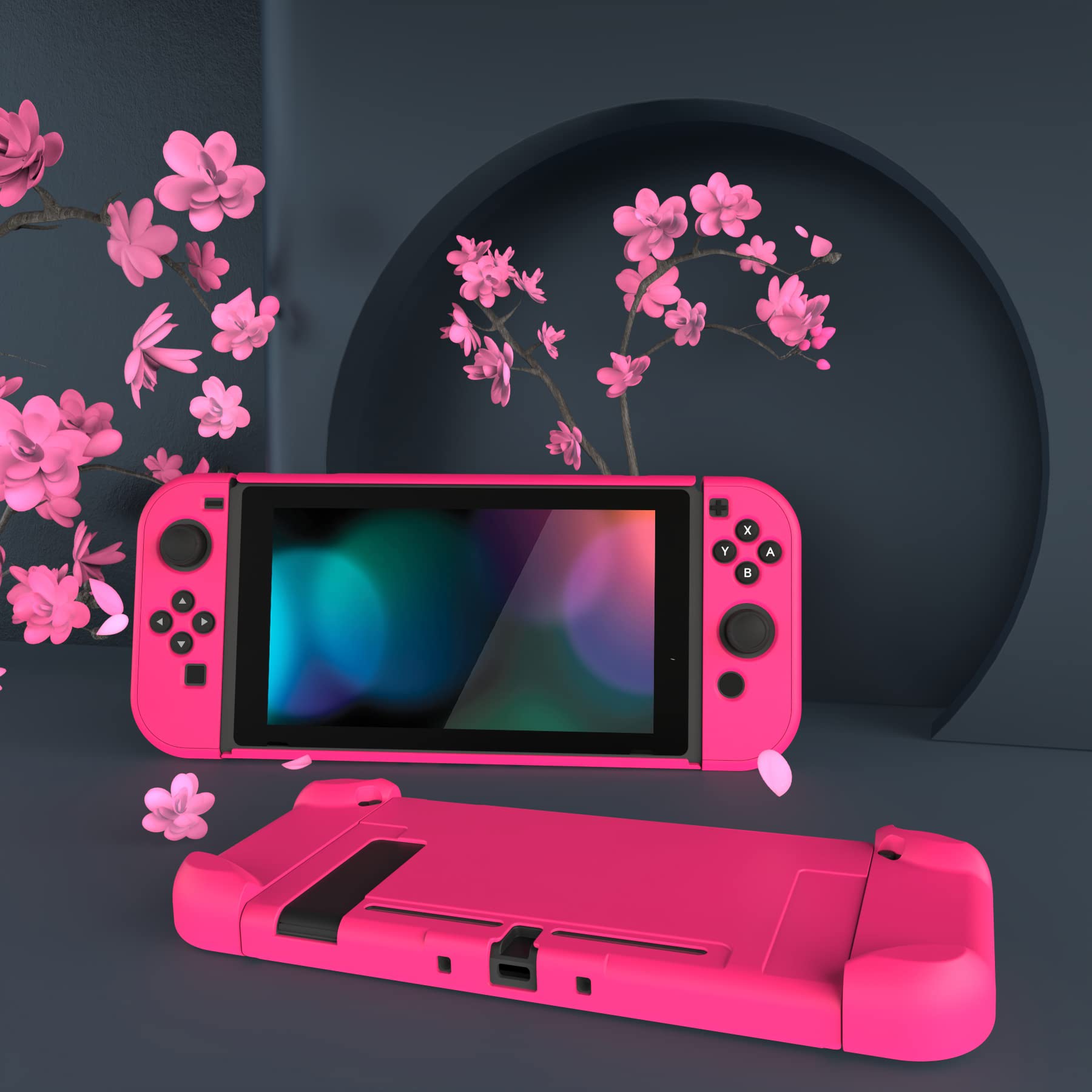 eXtremeRate PlayVital Cover for Nintendo Switch, Protective Case Protector for Switch - Shock-Absorbent Anti-Scratch Dockable Easy to Install Durable Hard Shell Game Accessories, Bright Pink
