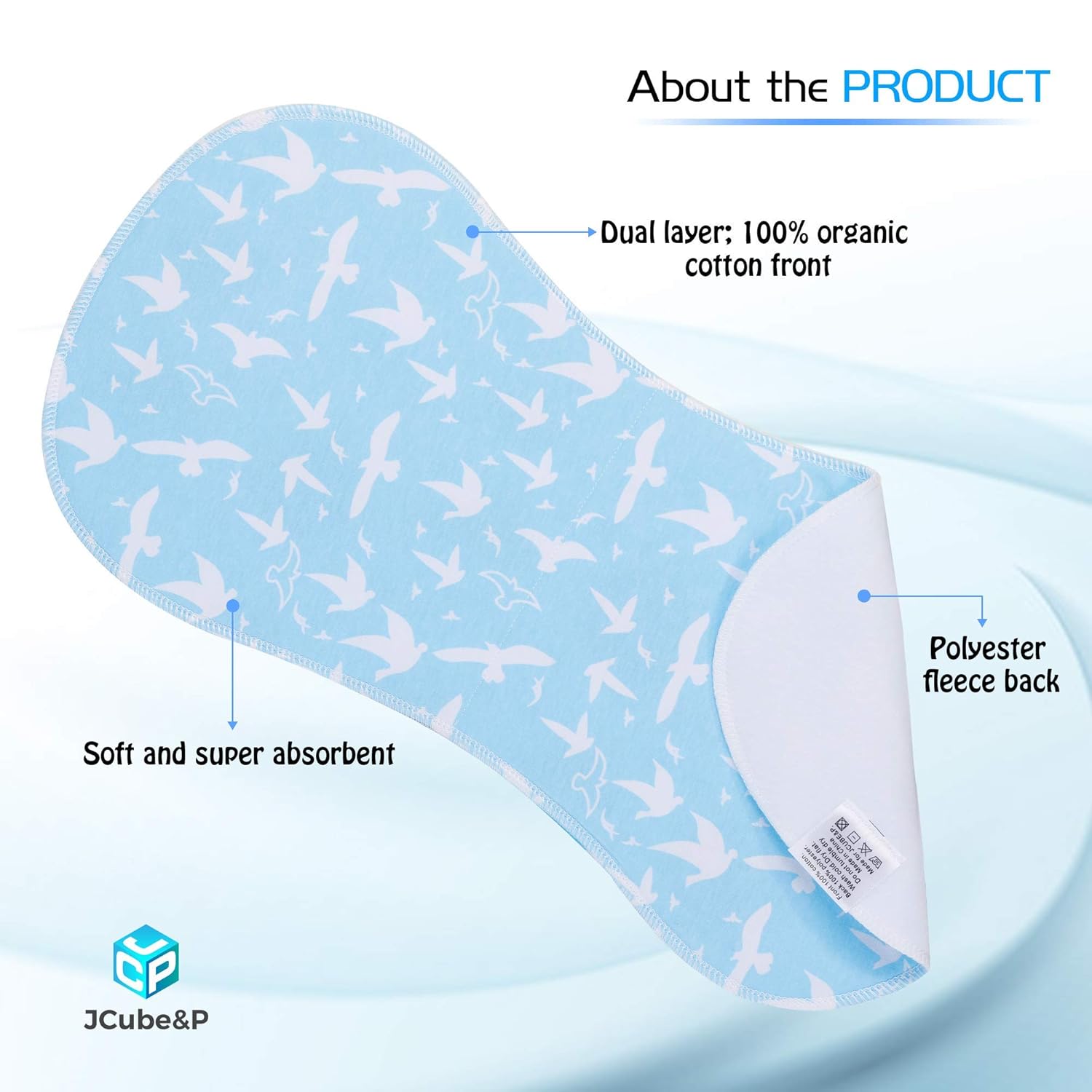 JCUBE&P Burp Cloths Boy - Organic Cotton & Fleece Burp Clothes - Soft & Absorbent Curvy Burp Rags - 5-Pack Baby Shower Gift Set Burp Towels - Newborns & Infants Boy Burpy Cloths (Hope): Baby