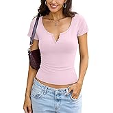 EasyGala Womens Cotton Henley Shirts Scoop Neck Short Sleeve T Shirts Basic Button Slim Fit Tops Casual Summer Outfits