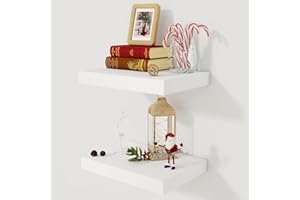 FUN MEMORIES 12 Inch Deep White Floating Shelves, 16 x 12 Floating Shelf for Books, Rustic Wood Deep Wall Shelves for Home Storage & Display, 2" Thicked Shelves for Kitchen, Living Room, Bedroom, 2 Pack