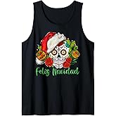 Feliz Navidad Sugar Skull With Santa Hat Christmas Pajamas Tank Top