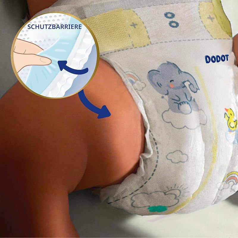 Sensitive Babywindeln, Größe 3 (6-10 kg), 224 Windeln + 40 Feuchttücher (4 x 10), aquafarben, kunststofffrei, optimaler Hautschutz Dodot , Pack Mensual
