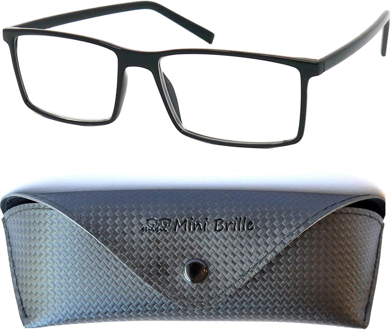 Classic Nerd Reading Glasses with Large Rectangle Lens, Including Free Case, TR90 Frame (Black), Ladies and Mens Reading Glasses +3.00 Dioptres