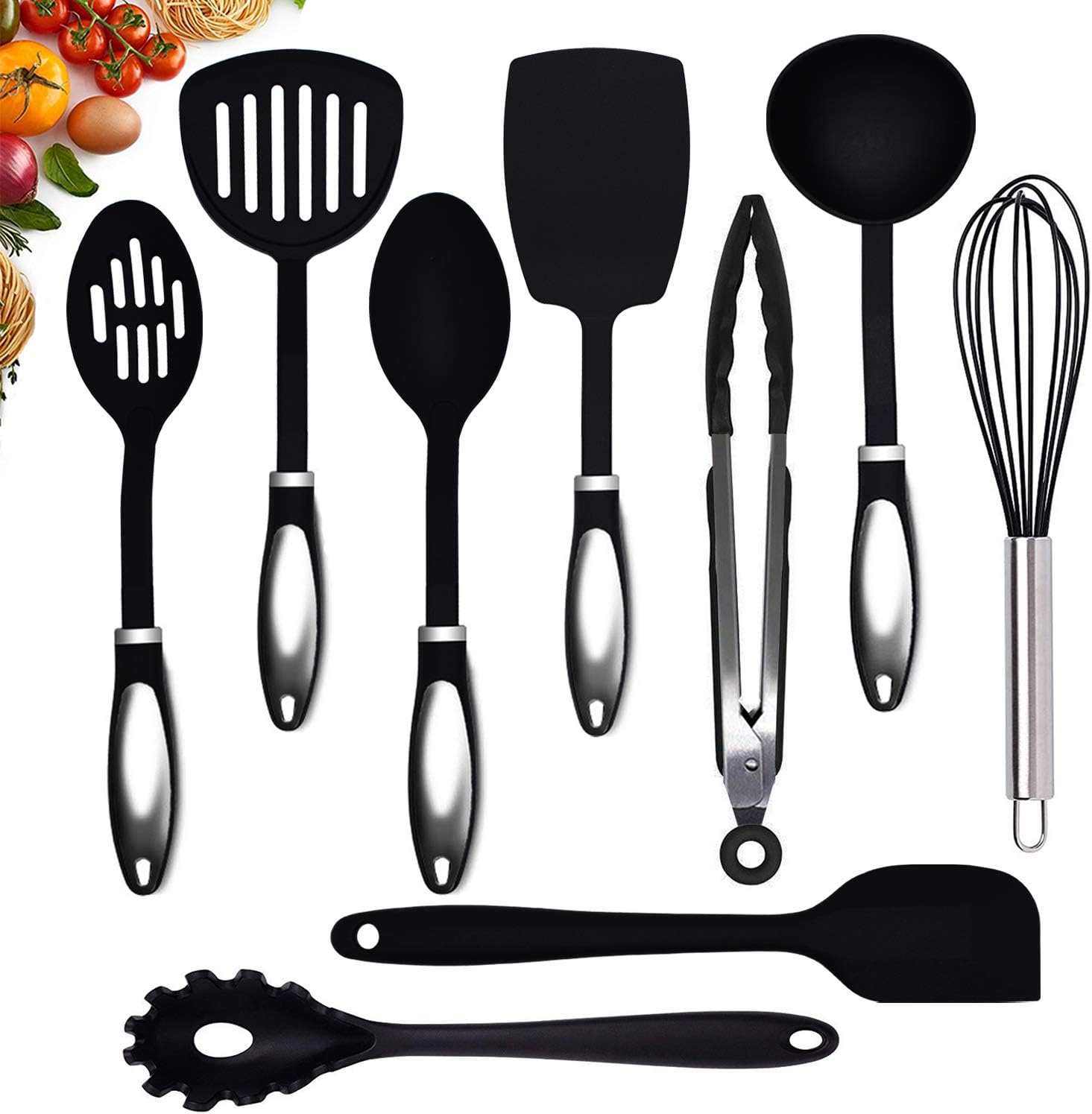 Cooking Utensils Set for Nonstick Cookware 9 Kitchen Utensils with Stainless Stee Handle Silicone and Nylon Utensils Set BPA Free. Spatula Set Kitchen Tool Set. Best Kitchen Utensils Gifts - TWICHAN