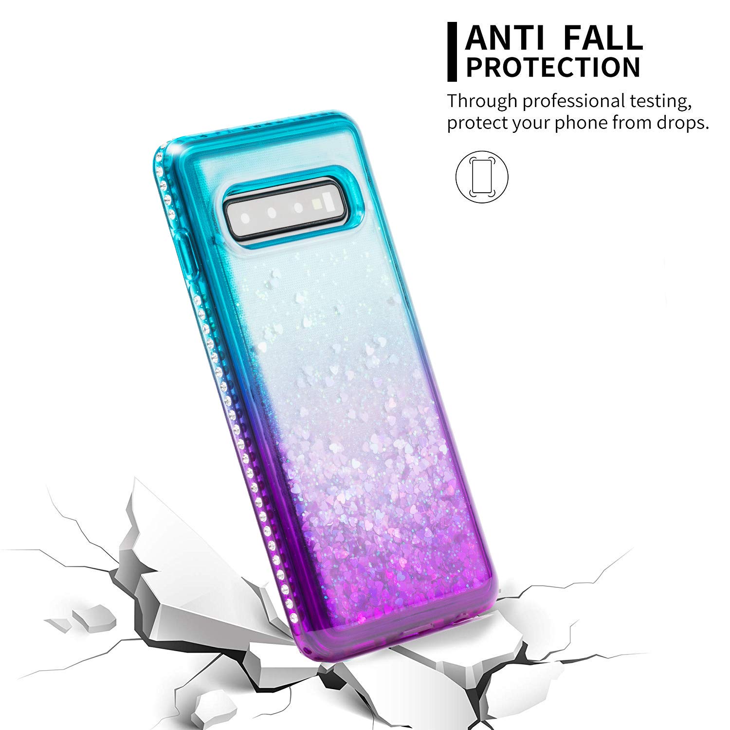 Galaxy S10 Plus Case, Luxury Floating Glitter Case Sparkle Bling Quicksand Liquid Cover Clear TPU Bumper Cushion Reinforced Corners Girls Women Cute Case for Samsung Galaxy S10 Plus, Green Purple