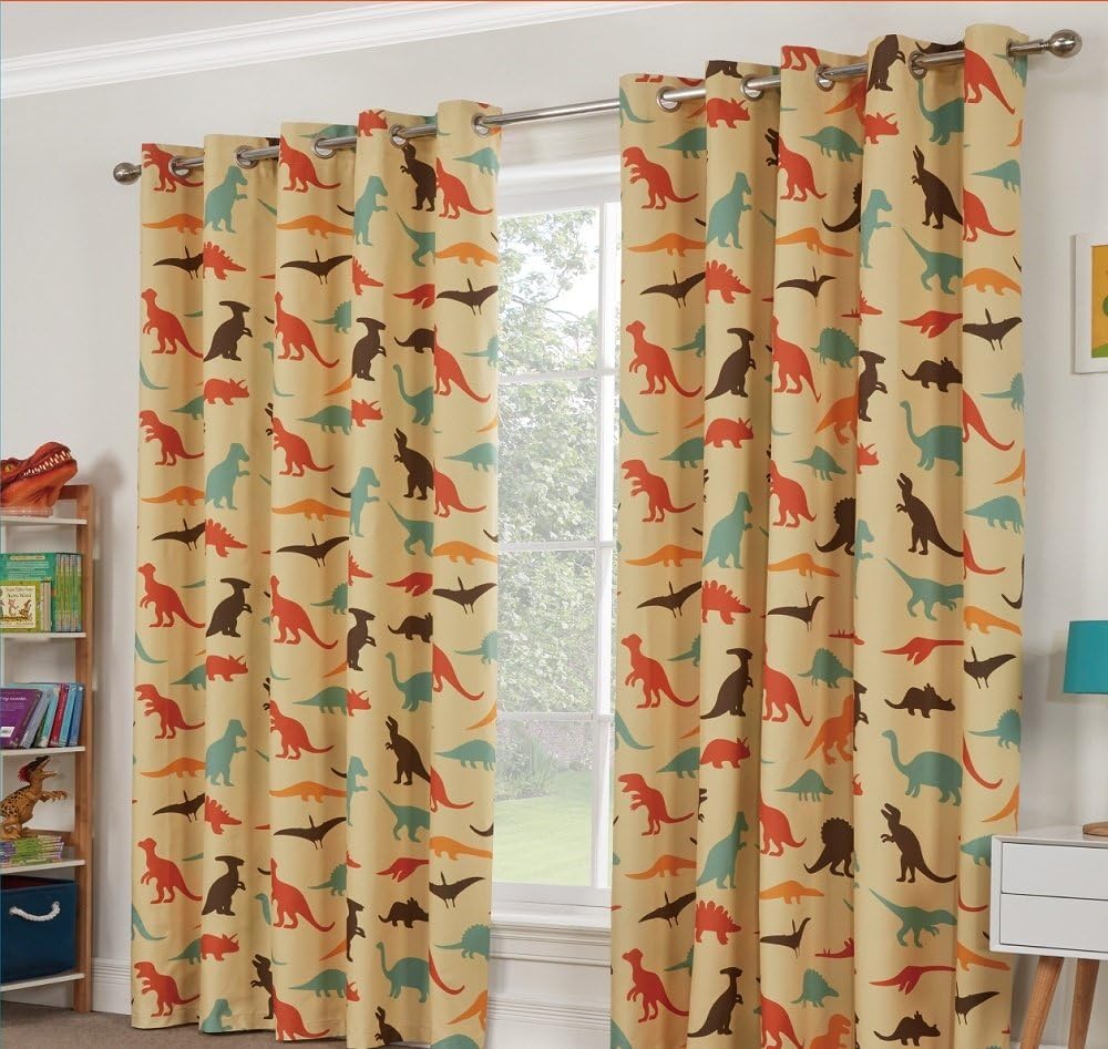 Guineys Children's Kids Readymade Ringtop Eyelet Novelty 3 Pass Thermal Blackout Lining Curtain Pair (Dinosaur, 66x54 (168x137cm))