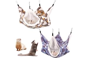 Jiavlyx 2 Pcs Hamster Hammock, Rat Hammocks for Cage, Small Animal Hammock Set, Warm Chinchilla Hanging House, for Rats, Chin
