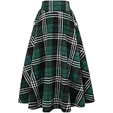 IDEALSANXUN Women’s Fall Winter High Waisted Wool Plaid A-line Long Skirt