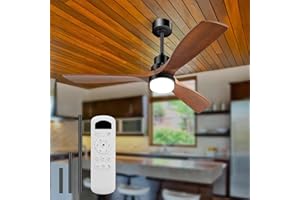 Sofucor 52 Inch Ceiling Fan with Lights and Remote, Modern Wood Ceiling Fan with 3 Blades for Indoor Bedroom Living Room Farmhouse Outdoor Patio Porch, Quiet DC Motor, Brown