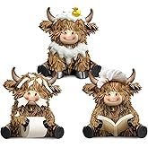 Burbell 3 Pcs Highland Cow Bathroom Figurines Bathroom Theme Highland Cow Gnomes Bath Decor Resin Statue Calf Lovers Gifts for Farmhouse Home Garden Kitchen Office Tiered Tray Table Decor