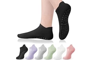 YSense 6 Pairs Pilates Socks with Grips for Women Non Slip Grip Socks Yoga Socks for Ballet Athletic Workout Hospital