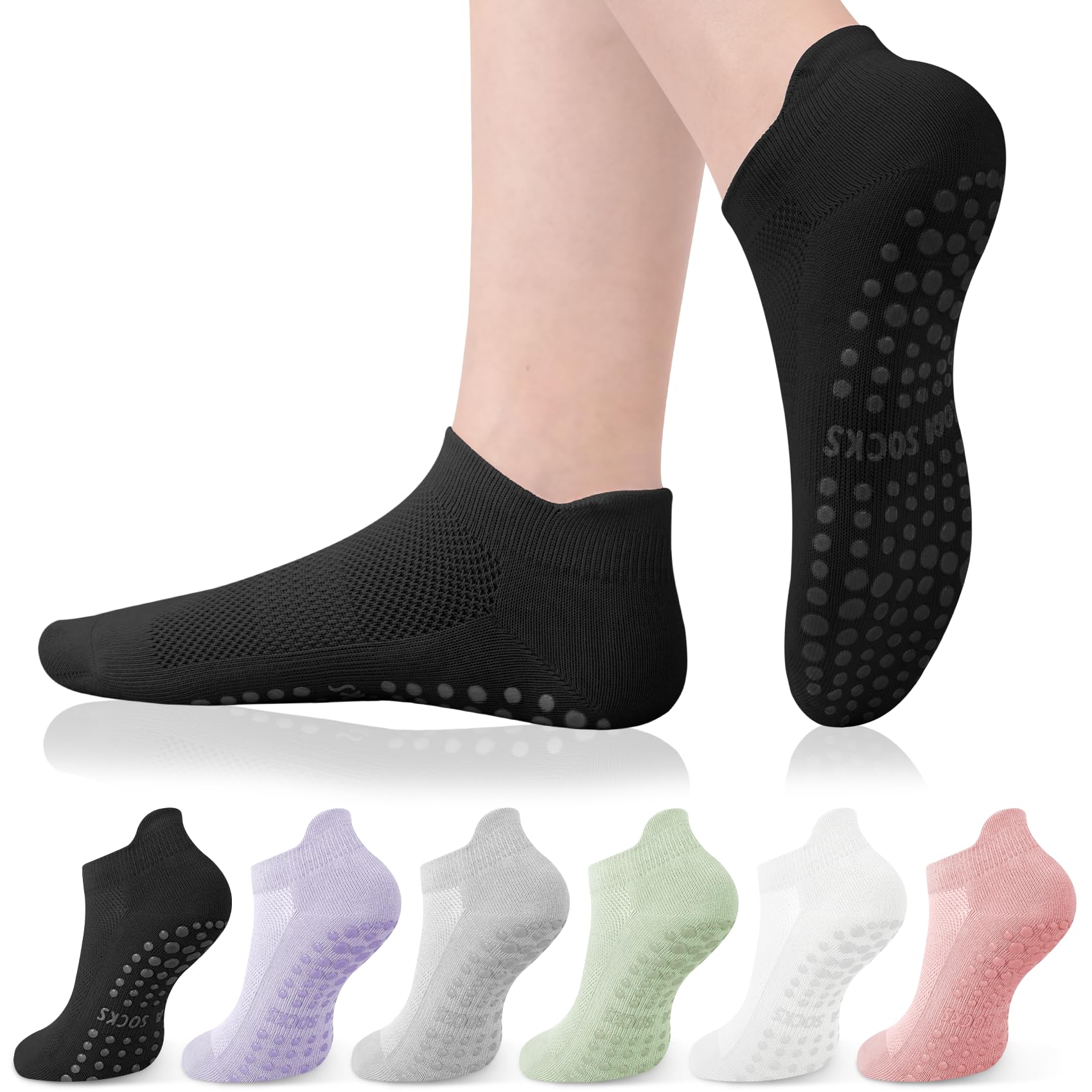 Photo 1 of YSense 5 Pairs Pilates Socks with Grips for Women Non Slip Grip Socks Yoga Socks for Ballet Athletic Workout Hospital