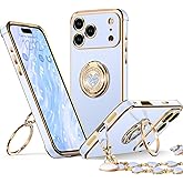 XYZ for iPhone 17 Pro Case with Stand, Phone Case with Double Ring Kickstand, Women Girls Bling Luxury Protective Case Heart for iPhone 17 Pro, Blue
