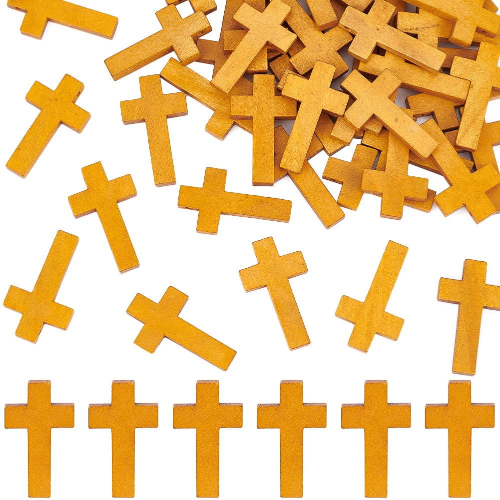 SUNNYCLUE 80Pcs Easter Wooden Cross Charms Small Wooden Cross Charm Mini Wood Crosses Cross Charm Rosaries Crucifix Charms Pocket Crosses Charms for jewellery Making Bracelet Necklace Party Favors
