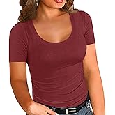 Chulianyouhuo Women's Plus Size Tops Short Sleeve Scoop Neck T Shirts Summer Ribbed Knit Basic Casual Tees Blouse