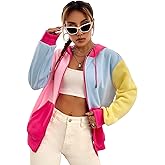 WDIRARA Women's Color Block Zip Front Drawstring Long Sleeve Hoodie Pocket Sweatshirt