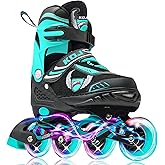 KDJ Inline Skates for Kids,Adjustable Roller Skates with 4 Illuminating Pu Wheels,Outdoors Indoors Roller Skates for Boys Girls Beginners