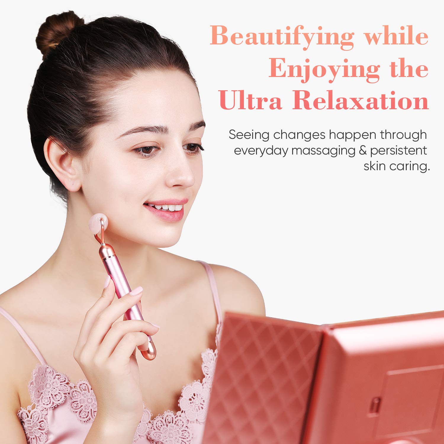 Jade Roller for Face - 2 in 1 Electric Vibrating Face Roller Massager, 100% Natural Rose Quartz Roller Massager, Anti-Aging, Skin Tightening, Reduce Fine Lines and Wrinkles for Face, Eye, Neck: Beauty