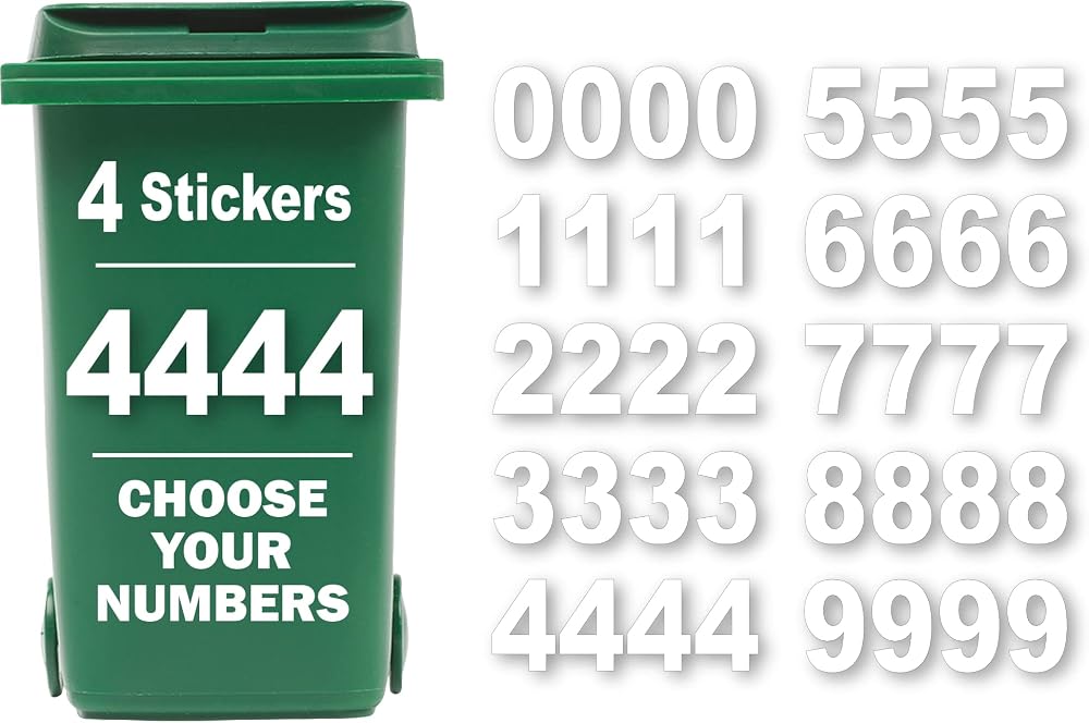 Rubigo 4 x Bin Numbers for Wheelie Bins 0-9 17.5cm Weatherproof Self-Adhesive