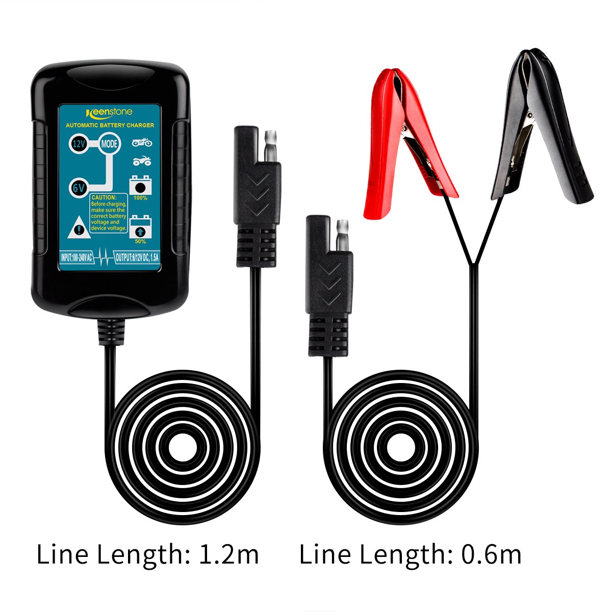 Keenstone Automotive Trickle Battery Charger Maintainer 6V&12V 1.5Amp, 4-Step Charging for Auto Car Motorcycle Lawn Mower SLA ATV AGM GEL CELL Lead Acid Batteries