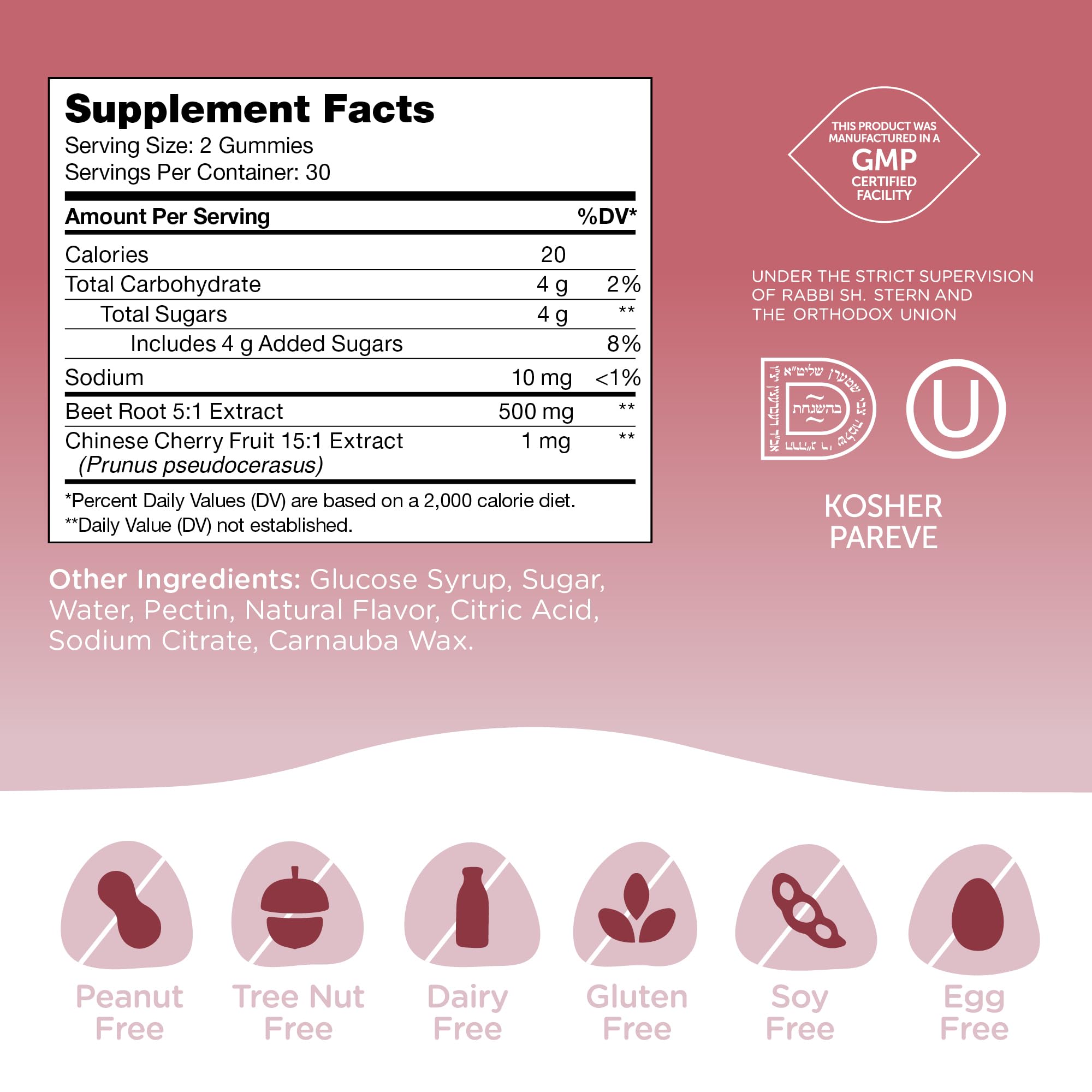 Zahler Beet Root Gummies with Cherry Fruit Extract - 500mg Beet Gummies for Adults - Dark Cherry Flavor - Supports Blood & Nitric Oxide Flow - Vegetarian Kosher Non GMO Beetroot Gummies - 60 Count