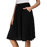 Afibi Womens High Waisted A Line Pleated Midi Skirt Button Front Skirts with Pocket