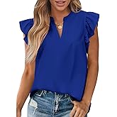 Zenlonr Womens Summer Tops 2026 Casual V Neck Ruffle Cap Sleeve Blouse Shirts Solid Color Tunic Tops