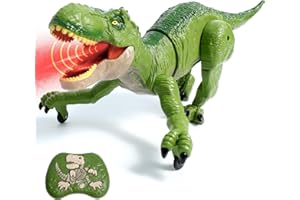 Sunrad Remote Control Dinosaur Toys for Kids 3-5 4-7 8-12 Year Old, Electronic RC Robot Dinosaur with Spray & Light & Roar, Realistic Walking T-Rex Toys Birthday Gifts for Boys Girls(Green)