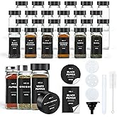 OMOZUN Spice Jars with Label, 24pcs 4oz Glass Spice Jars with Black Lids, Square Spice Containers with 304 Labels and Shaker Inserts, Empty Seasoning Bottles for Drawer, Cabinet, Seasoning Organizer